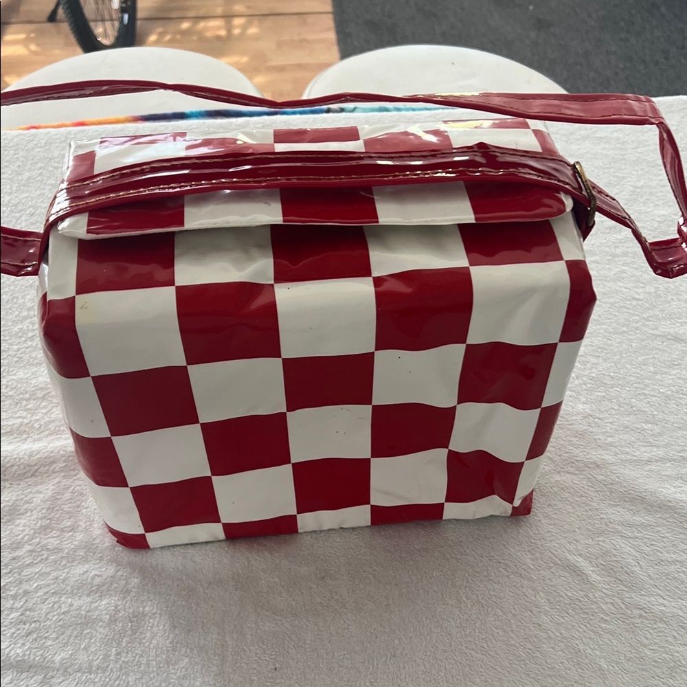 1970 Vintage Red and White Checkered picnic cooler